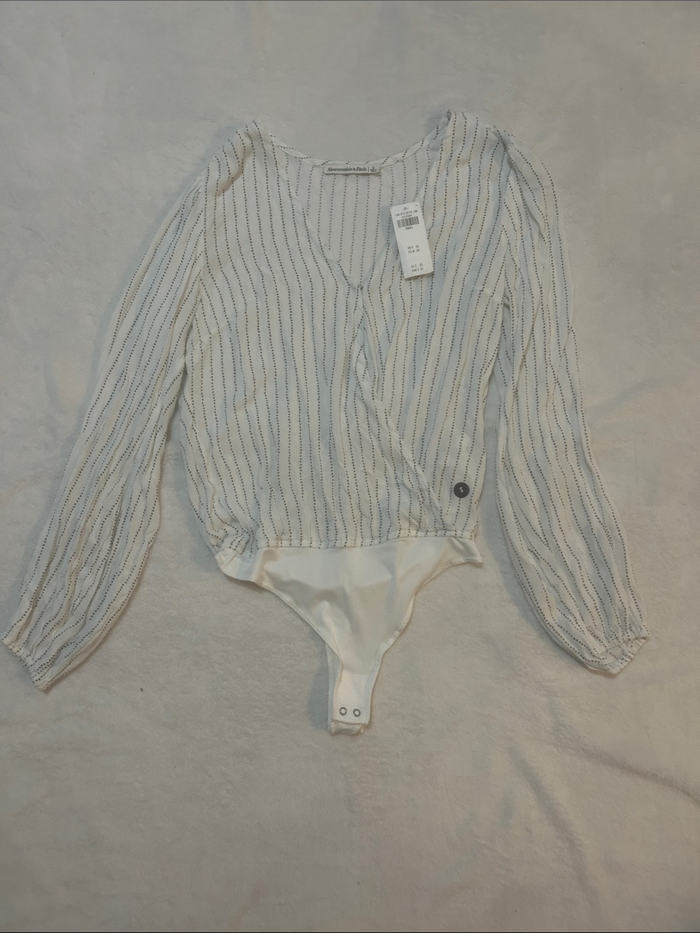 Abercrombie & Fitch Women’s Bodysuit White Striped V‑Wrap Long Sleeve Size Small